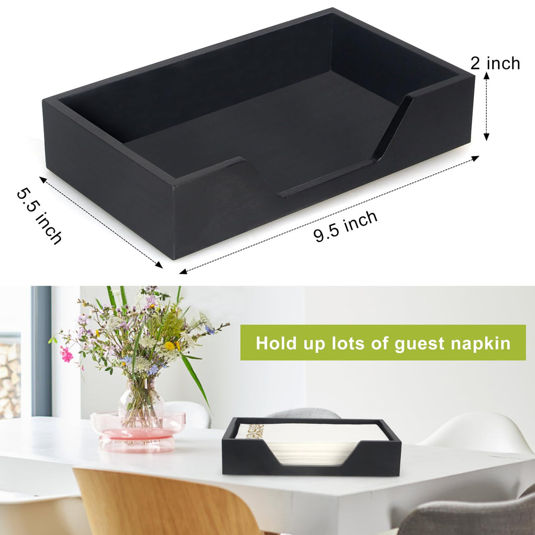 Black Wooden Rectangular Napkin & Guest Towel Tray, 9.5 in – view 6