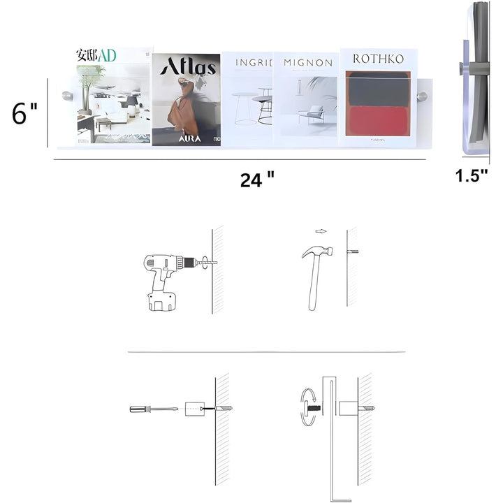 Clear Acrylic Wall-Mount Magazine & Book Holder, 24 Inch, Pack of 2 – view 2