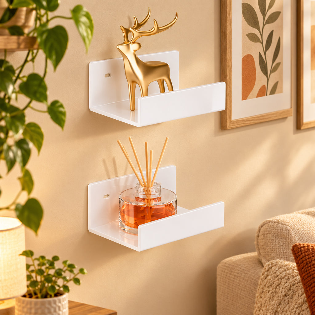 Mini L-Shape Acrylic Wall Shelves, Pack of 2 — 5 inch White