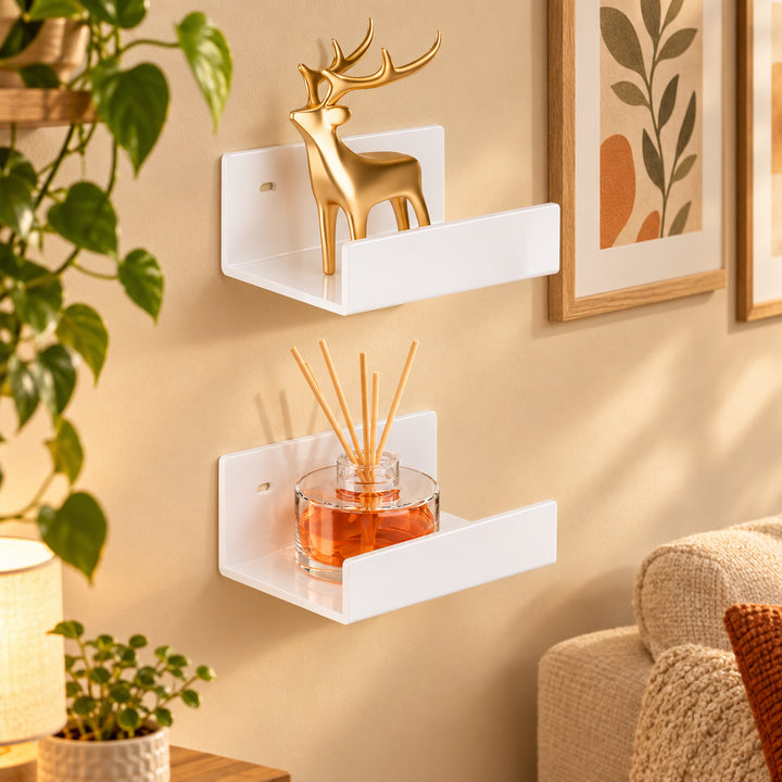 Mini L-Shape Acrylic Wall Shelves, Pack of 2 — 5 inch White