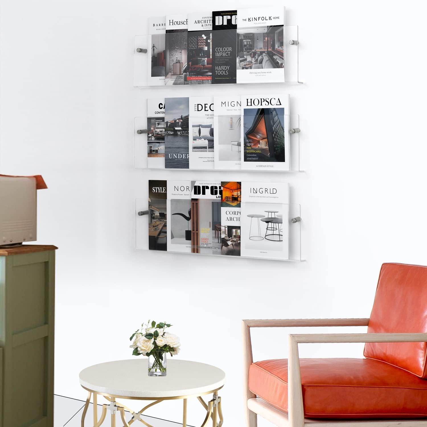 Clear Acrylic Wall-Mount Magazine & Book Holder, 21 Inch, Pack of 2