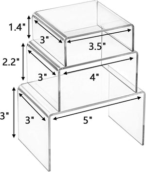 Duveesha Set of 9 Clear Acrylic Display Risers – All-in-One Multi-Size Stand for Shop & Home | 3-Tier Stackable Riser for Jewellery, Perfume, Figurines, Cosmetics, Cupcakes & Showpieces (3.82 x 4.69 x 5.79in)