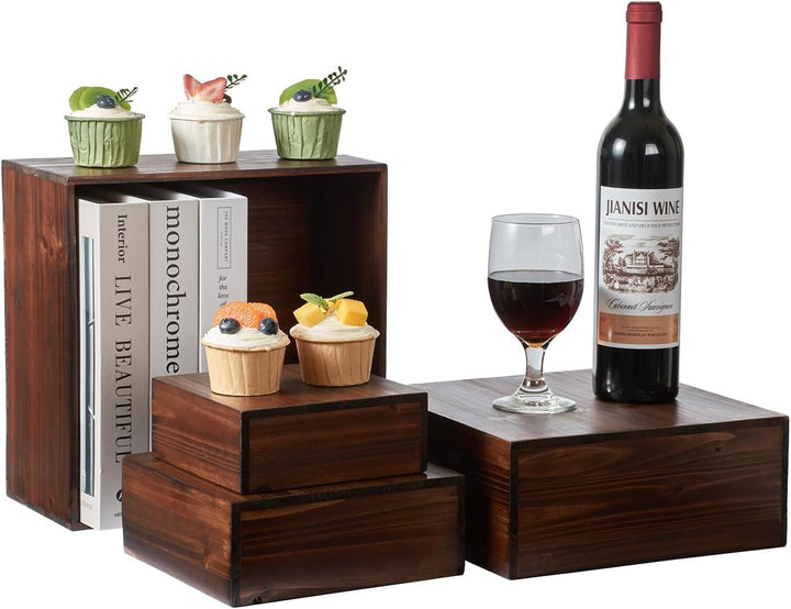 Rustic Brown Wood Display Riser Set, 4 Pcs