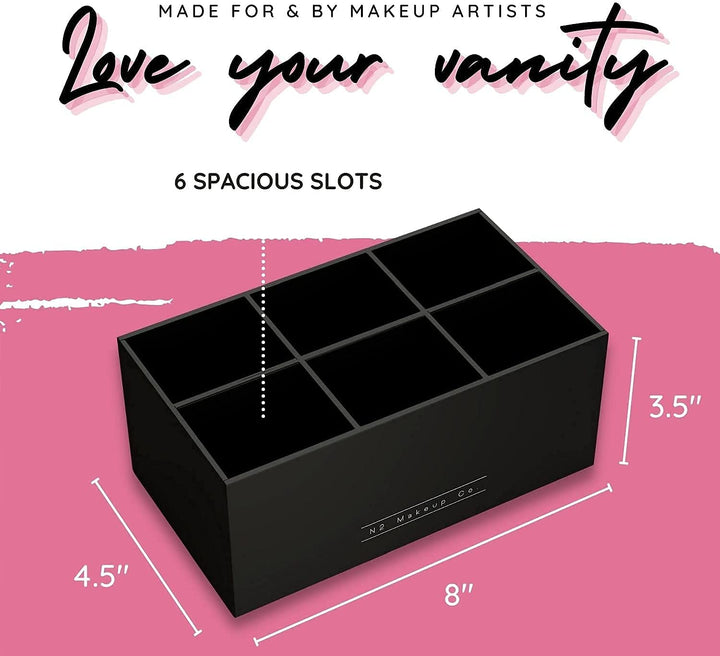 Acrylic Makeup Brush Holder, 6 Slots — Clear — Black – view 2