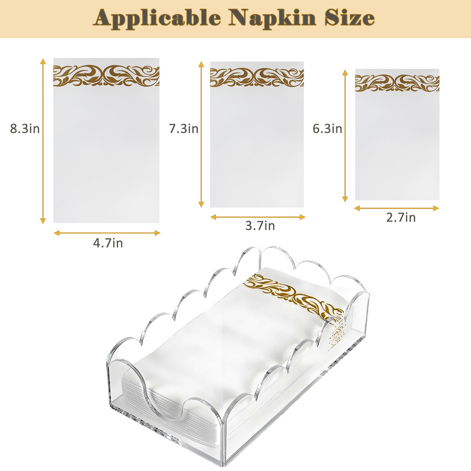 Scalloped Rectangular Clear Acrylic Guest Towel & Napkin Tray, 9 x 5.1 in – view 6
