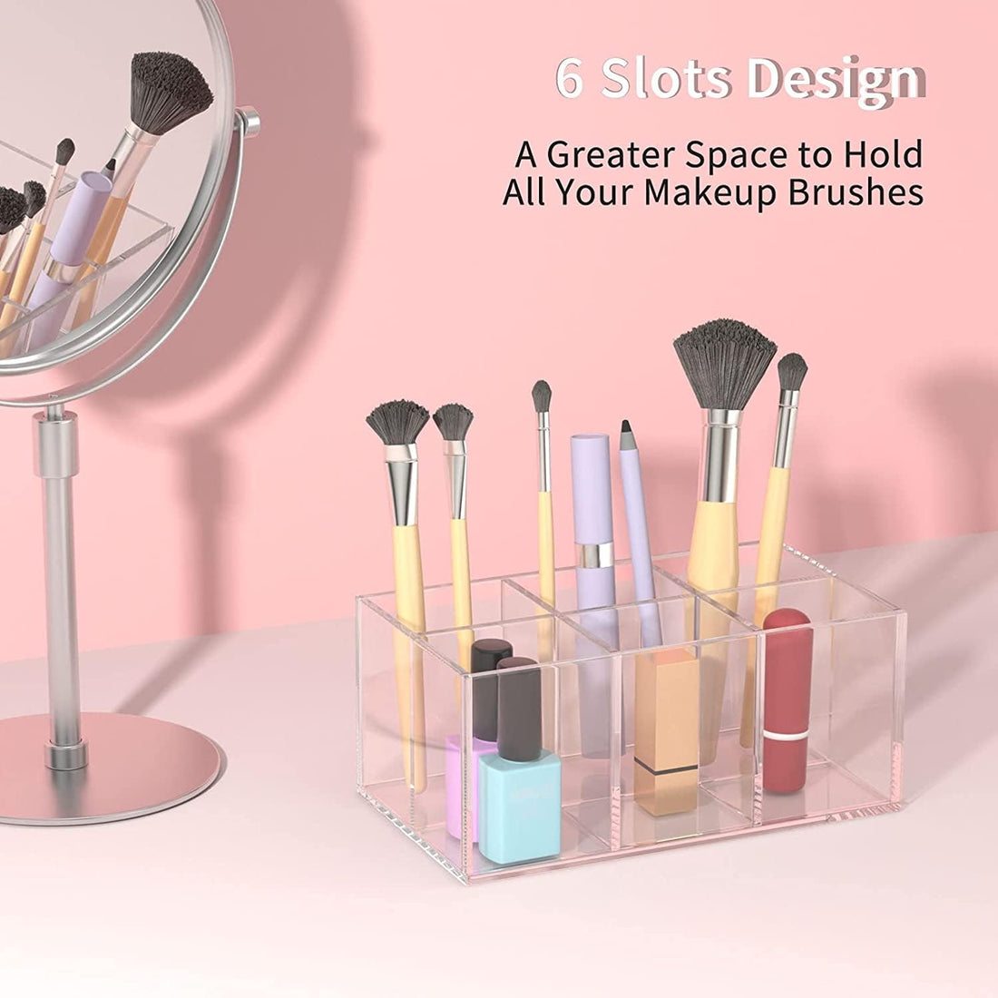 Acrylic Makeup Brush Holder, 6 Slots — Clear — Clear – view 7
