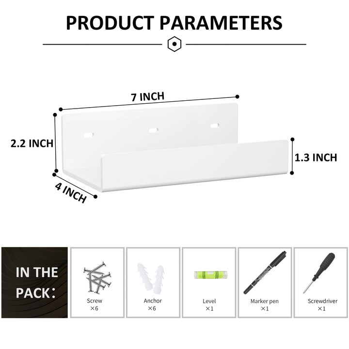 Mini L-Shape Acrylic Wall Shelves, Pack of 2 — 7 inch White – view 2