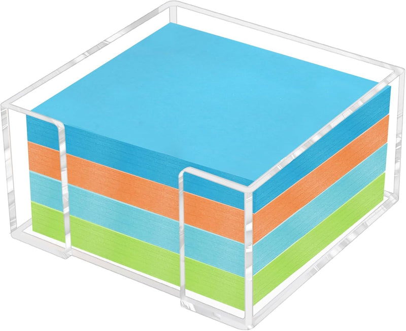 Duveesha Premium Clear Acrylic Sticky Note Holder 3 x 3 Inch | Transparent Post It Note Dispenser | Modern Compact Desk Organizer for Office Home Study Table Workspace Accessories