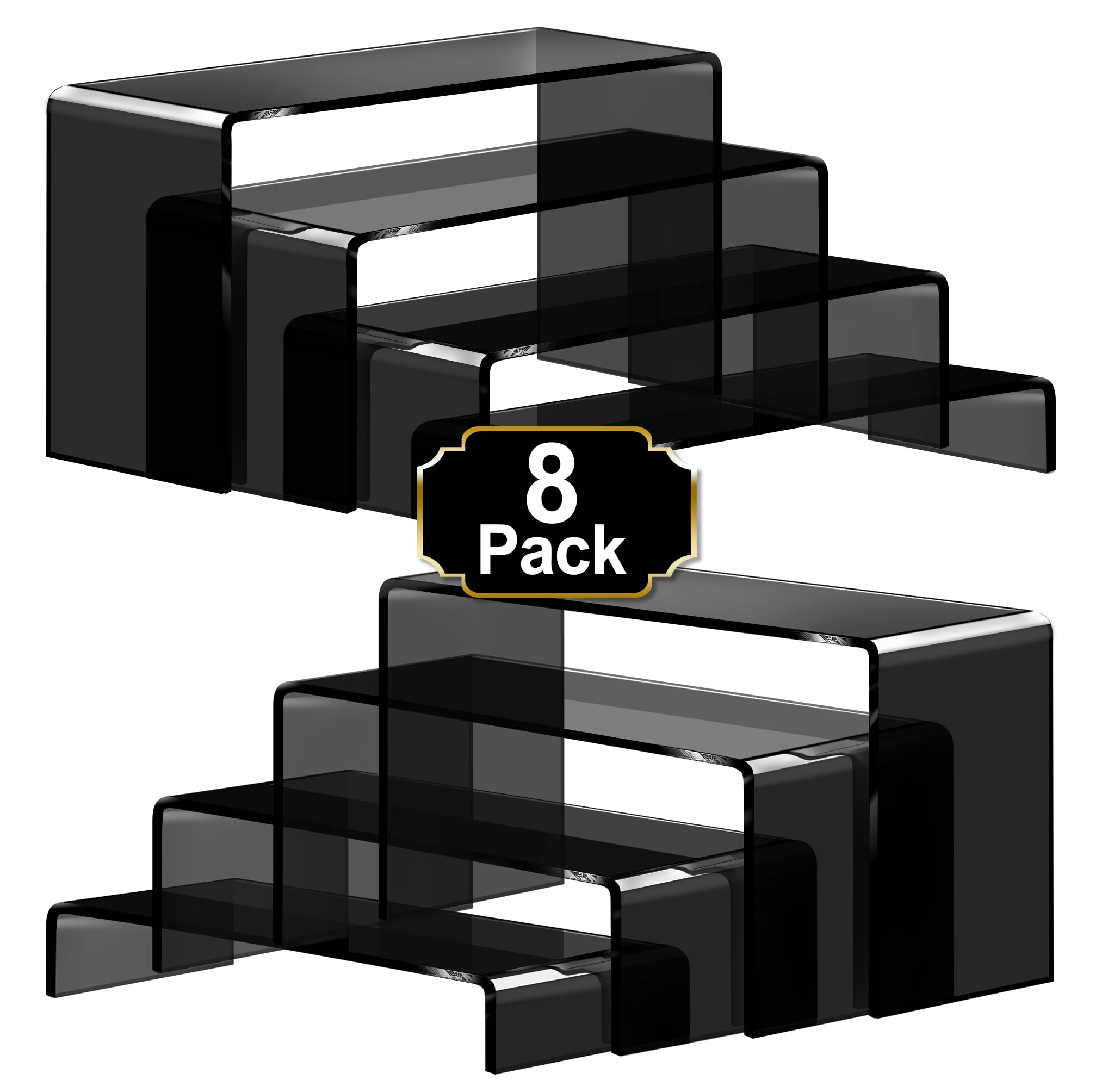 Black Acrylic Display Riser Stairs, 4 Tiers, 2 Sets (8 Pcs) – view 2