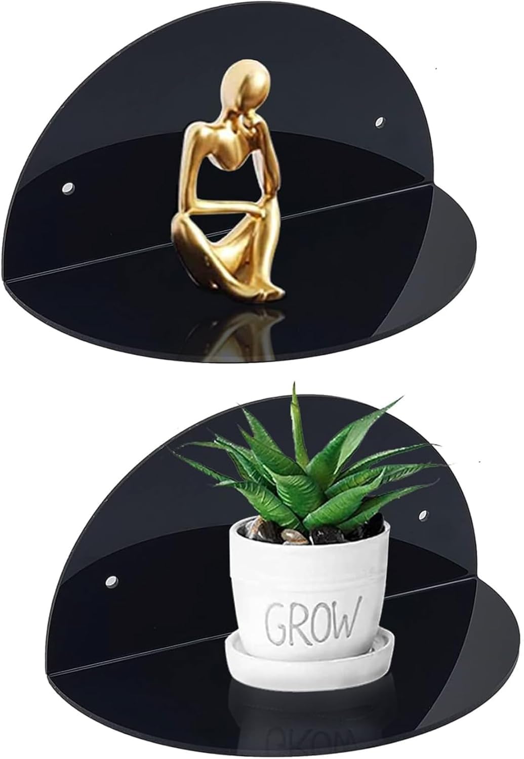 Black Acrylic Round Floating Wall Shelves, Pack of 2 – view 3