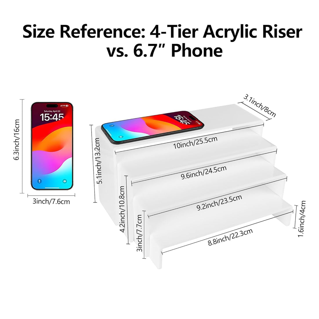 White Acrylic Display Risers, 4 Heights, 4.3 mm Thick, Set of 4 – view 3