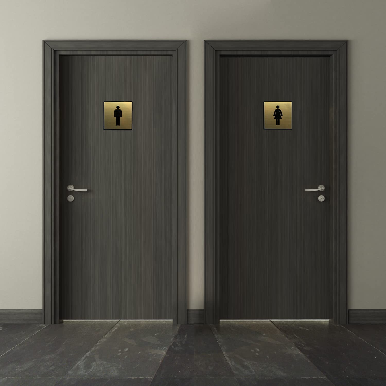 Gold Acrylic Women & Men Washroom Sign, Self-Adhesive, Set of 2