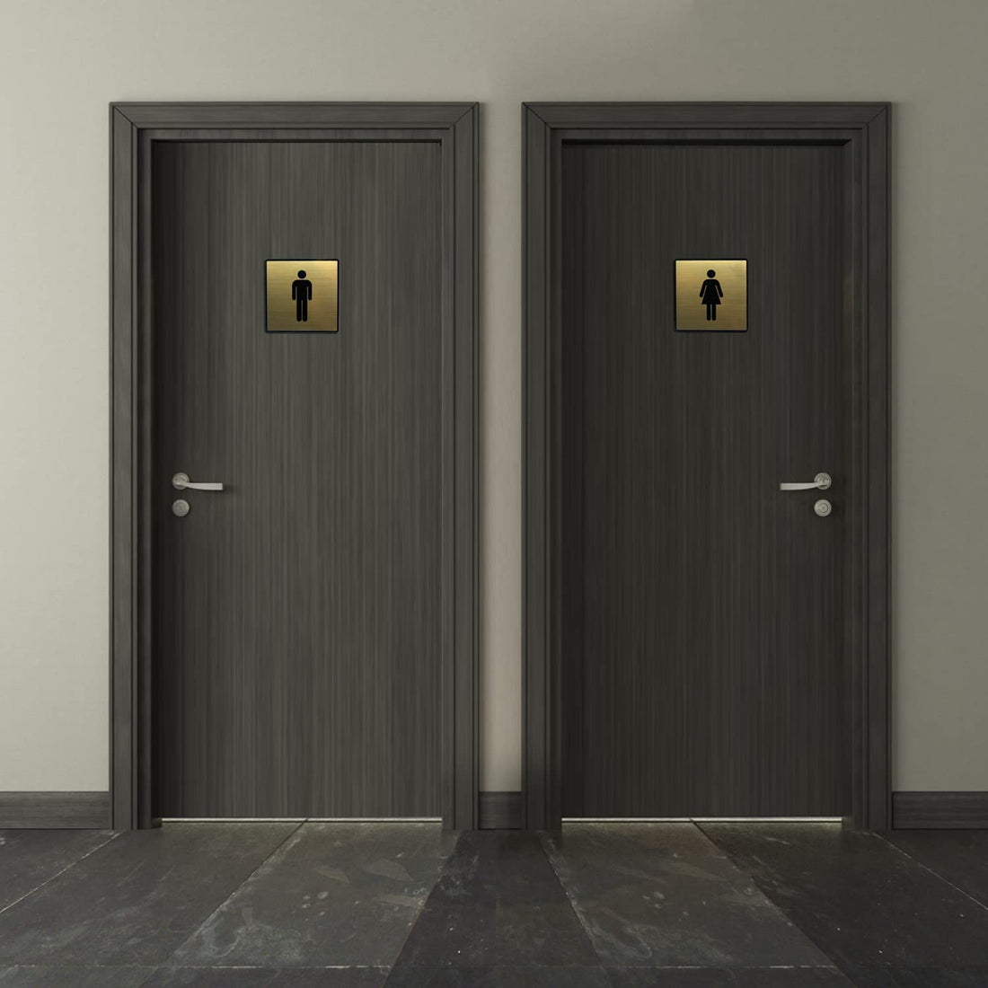 Gold Acrylic Women & Men Washroom Sign, Self-Adhesive, Set of 2