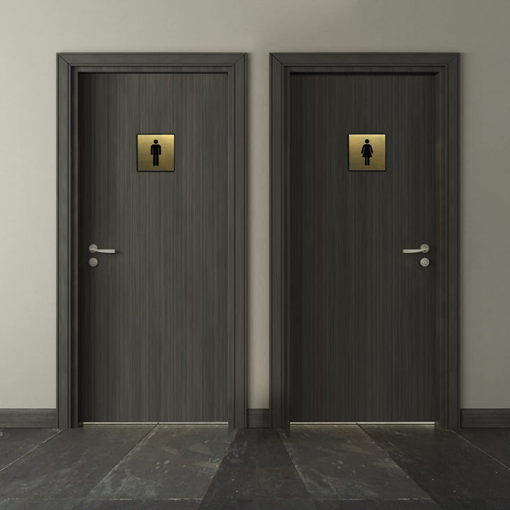 Gold Acrylic Women & Men Washroom Sign, Self-Adhesive, Set of 2