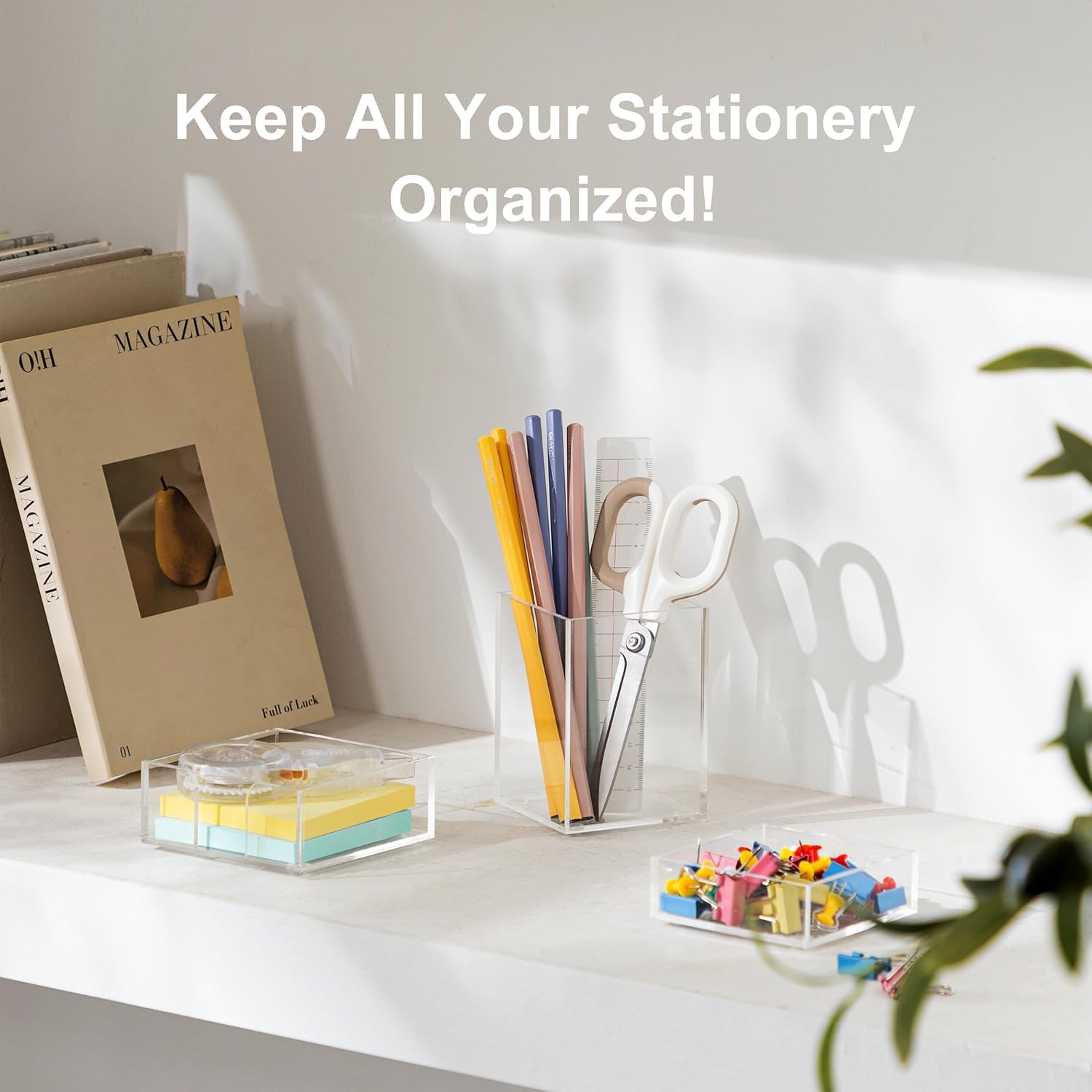 Clear Acrylic Desk Organizer Set, 3 Pcs: Pen Holder, Sticky Note Holder & Clip Tray – view 5