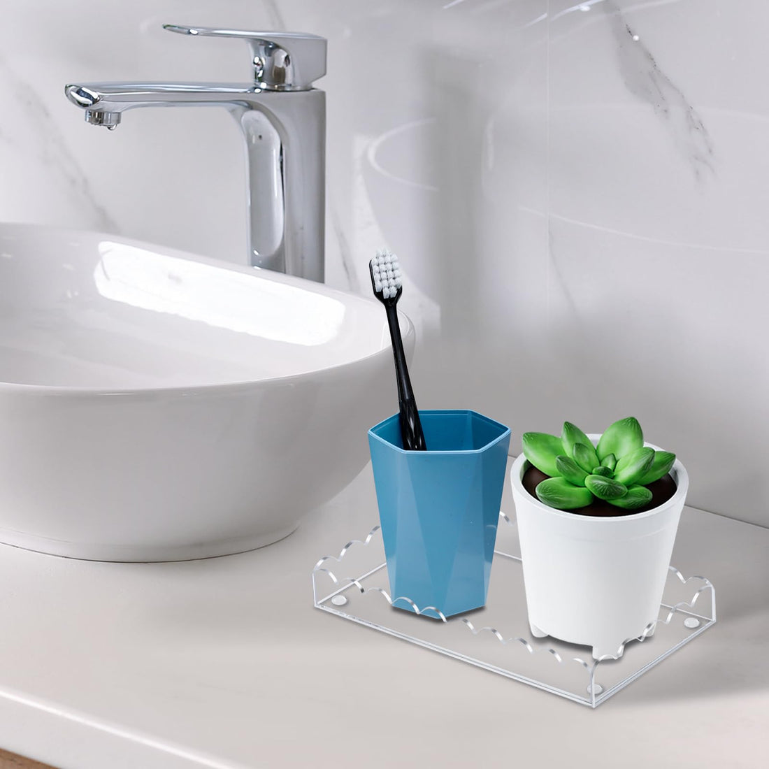 Scalloped Acrylic Bathroom Vanity Tray, 7.9" – view 5