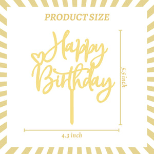 Gold Acrylic Happy Birthday Cake Topper Set – Yosham