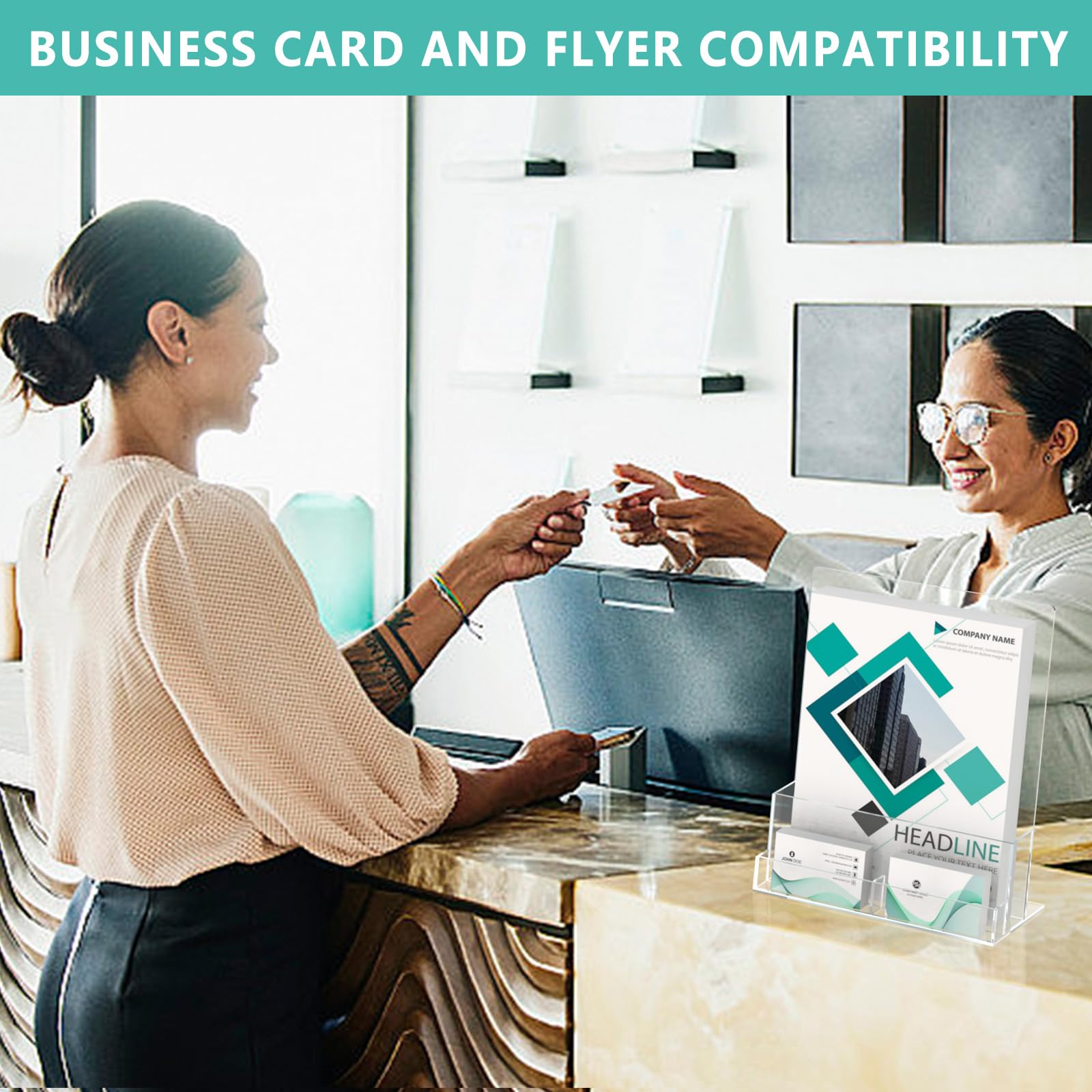 Clear Acrylic Brochure Holder 8.5 × 11 in with Card Slots