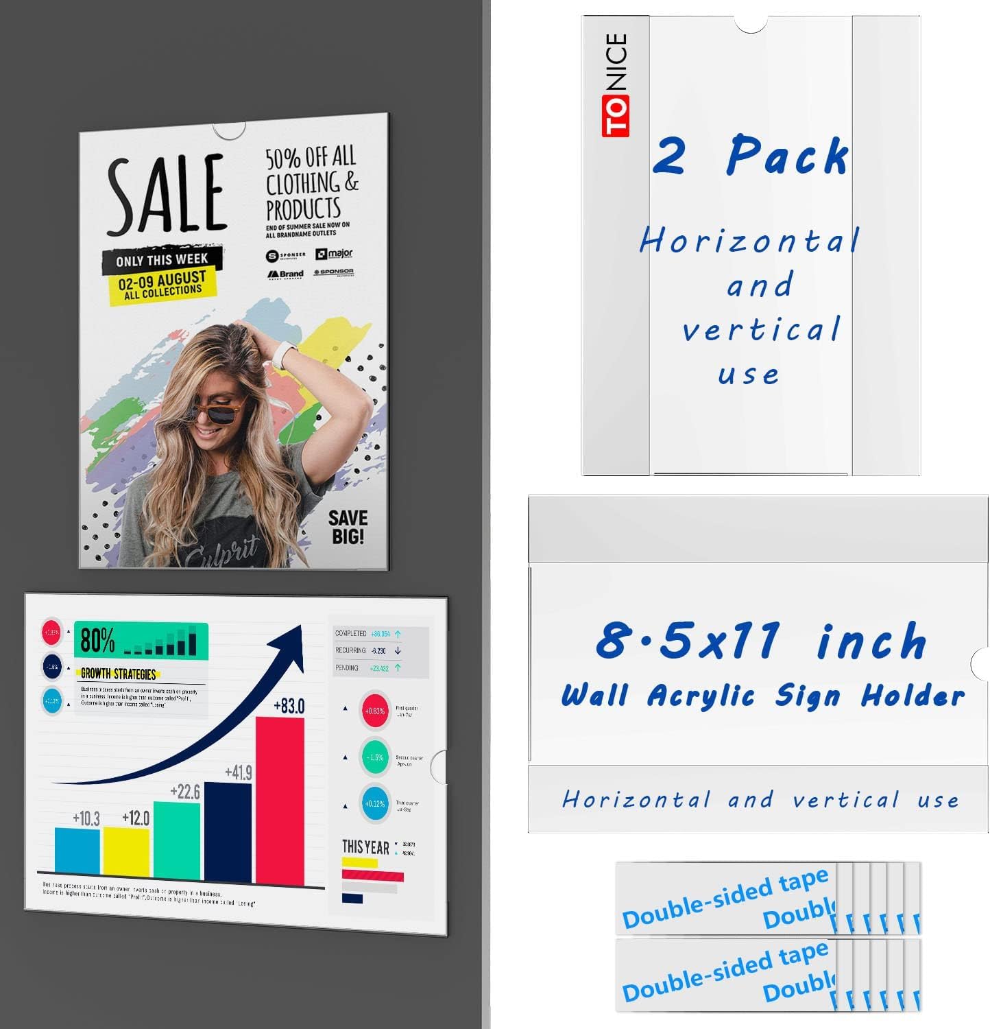 11x8.5 Acrylic Wall Mount Sign Holder, Pack of 6 – Yosham