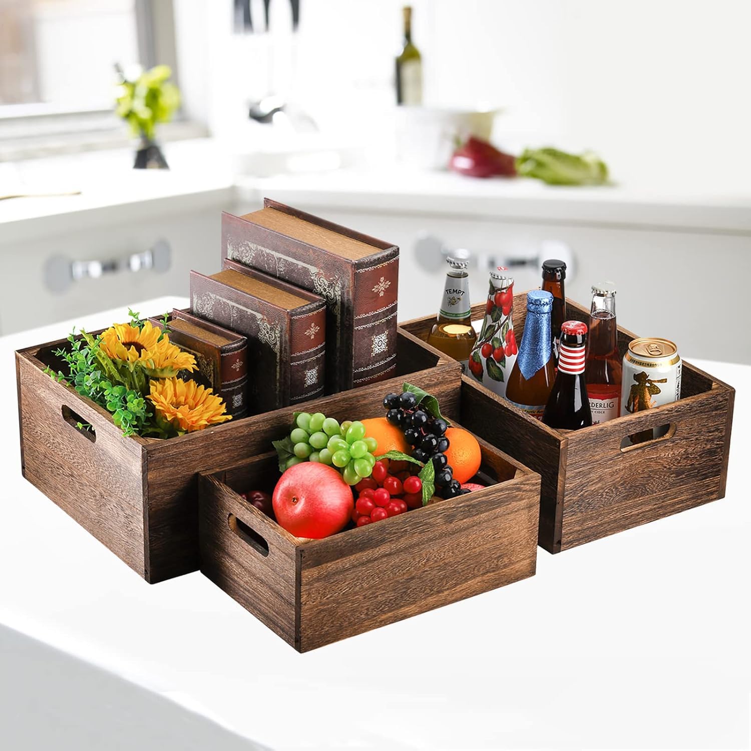 Rustic Solid Wood Nesting Storage Crates, Set of 3 – view 5