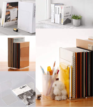 Clear Acrylic Book Ends for Shelf & Desk, 2 Pc – Yosham