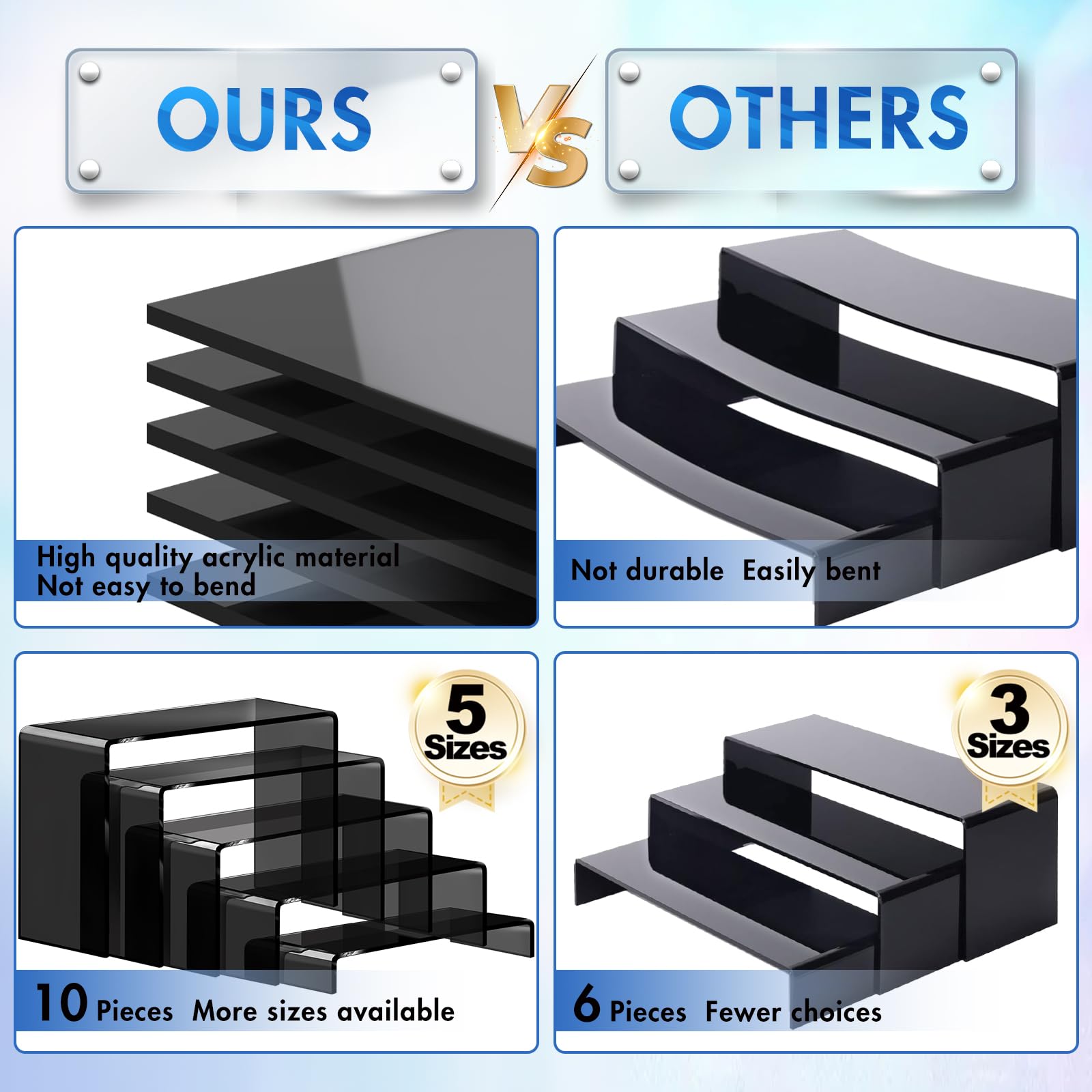 Black Acrylic Display Riser Stairs, 5 Tiers, 2 Sets (10 Pcs) – view 7