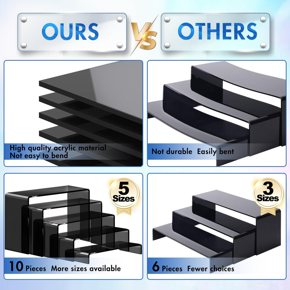 Black Acrylic Display Riser Stairs, 5 Tiers, 2 Sets (10 Pcs) – view 7