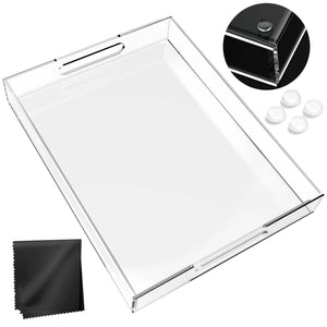 Clear Acrylic Tray for Serving 16x12x2 Inches - Acrylic Decorative Serving Trays with Cut Handles for Kitchen Dining Room Table - Durable Clear Lucite Trays Perfect for Serving Snacks & Drinks!