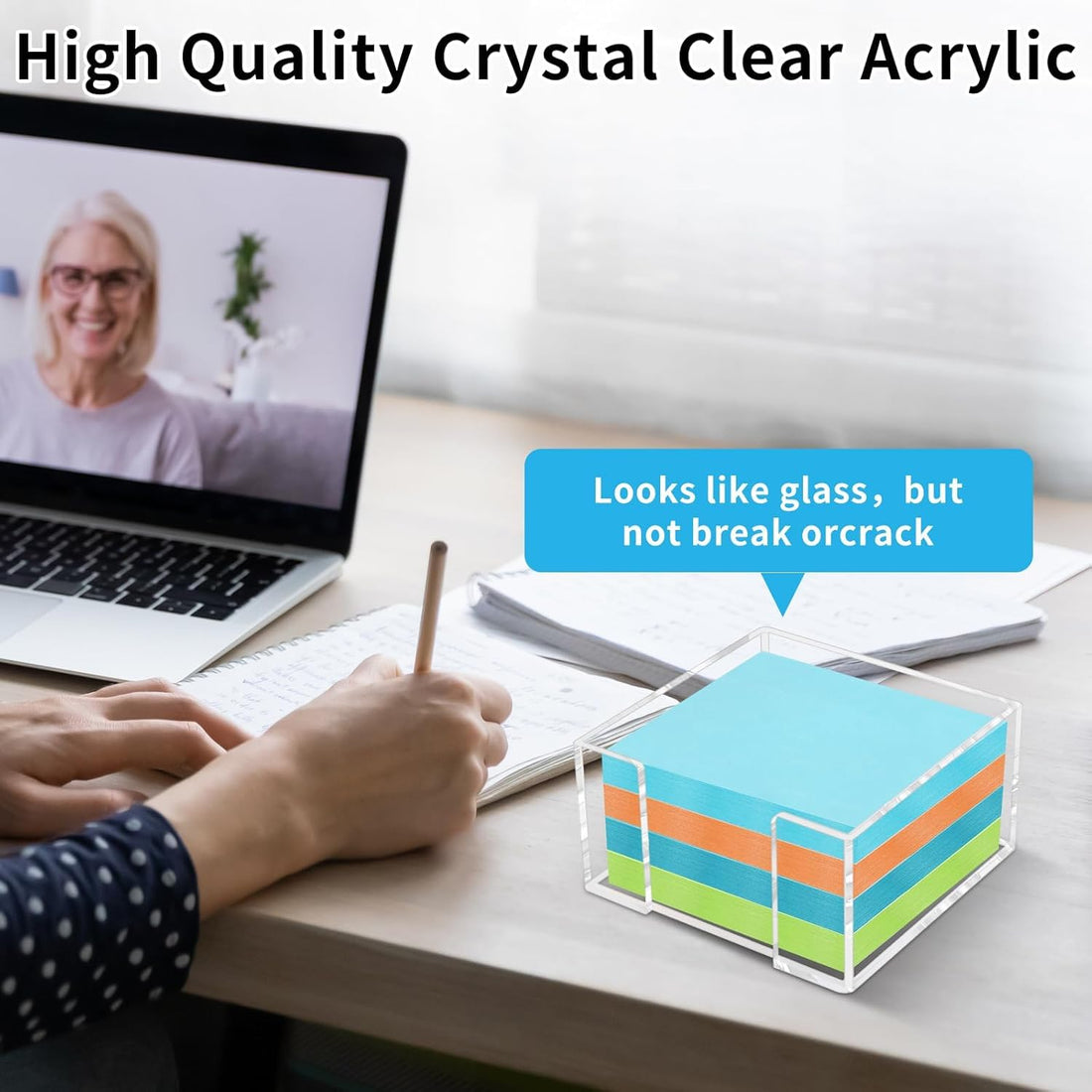 Clear Acrylic Wide-Opening Sticky Note Holder for 3×3 in Notes – view 5