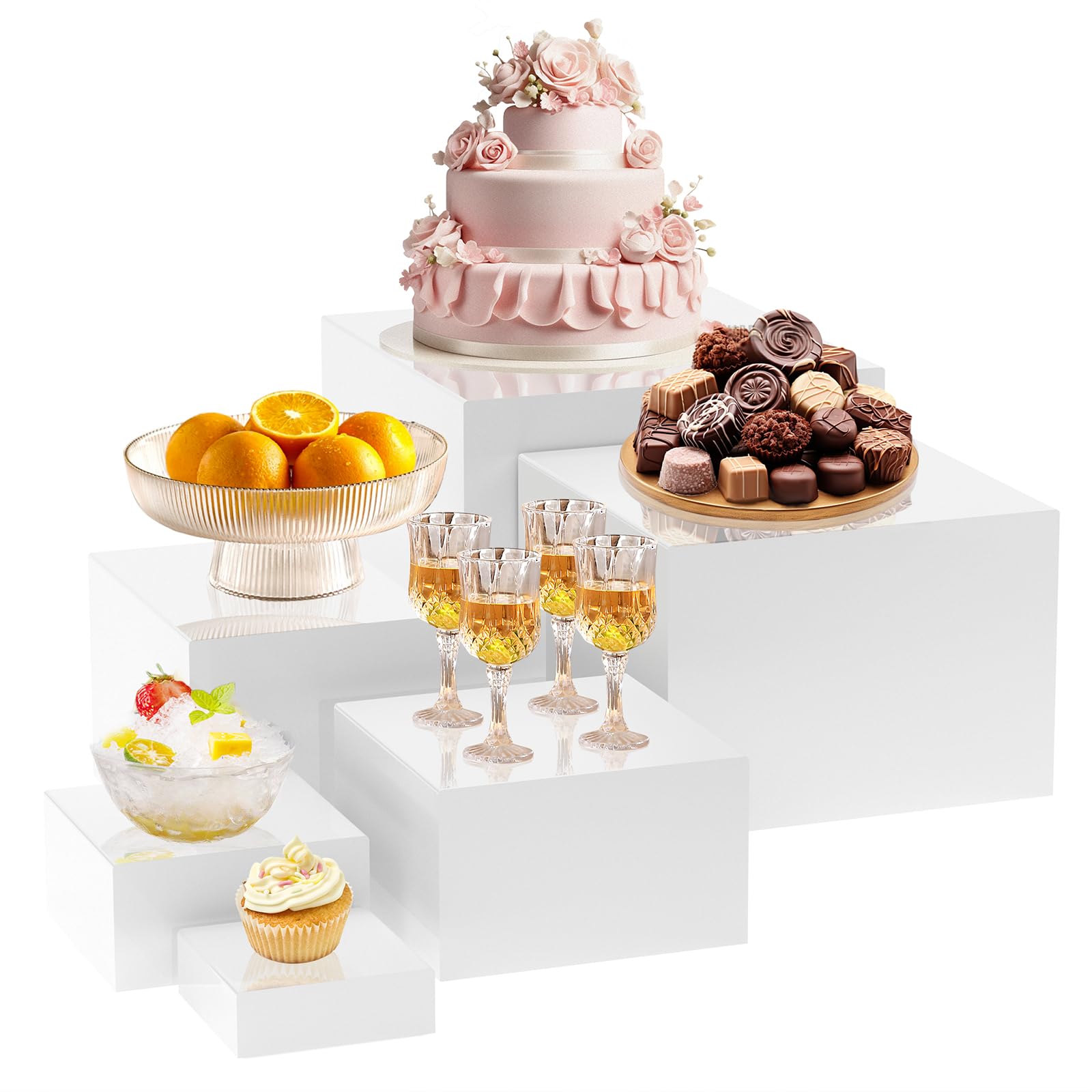 White Acrylic Buffet Display Risers, 6-Pc – Yosham