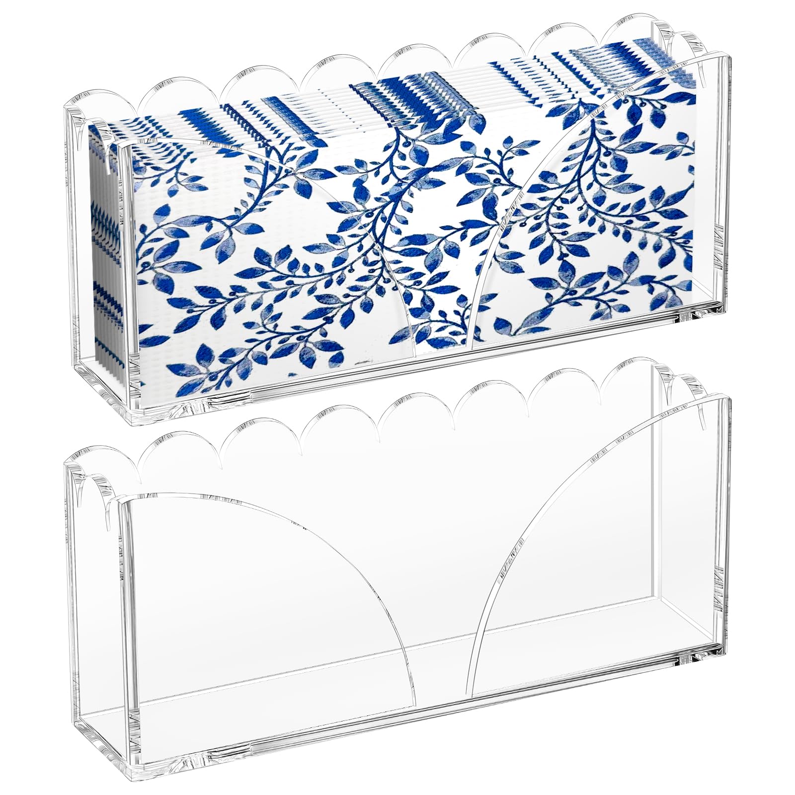 Acrylic Guest Towel Holder Scalloped Tray Set of 2 for Bathroom Clear Waterproof Disposable Paper Hand Towel Napkin Holder Stand with Non-Slip Pads for Table Home Kitchen Vanity Counter Hotel