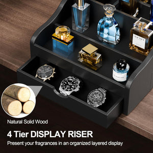 4-Tier Wooden Cologne Organizer with Drawers – Yosham