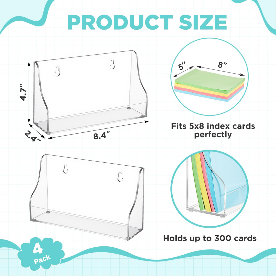 Clear Acrylic Index Card Holder for 5 × 8 in Cards, Pack of 4 – view 2