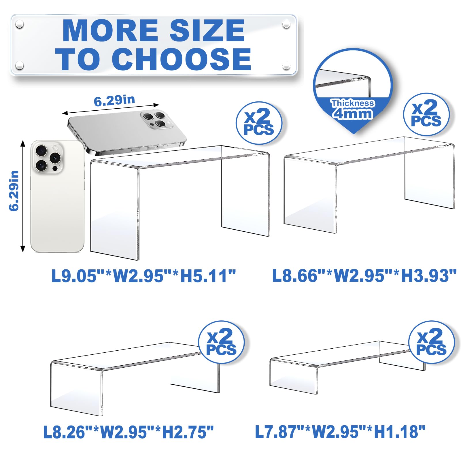 Clear Acrylic Display Riser Stairs, 4 Tiers, 2 Sets (8 Pcs) – view 3