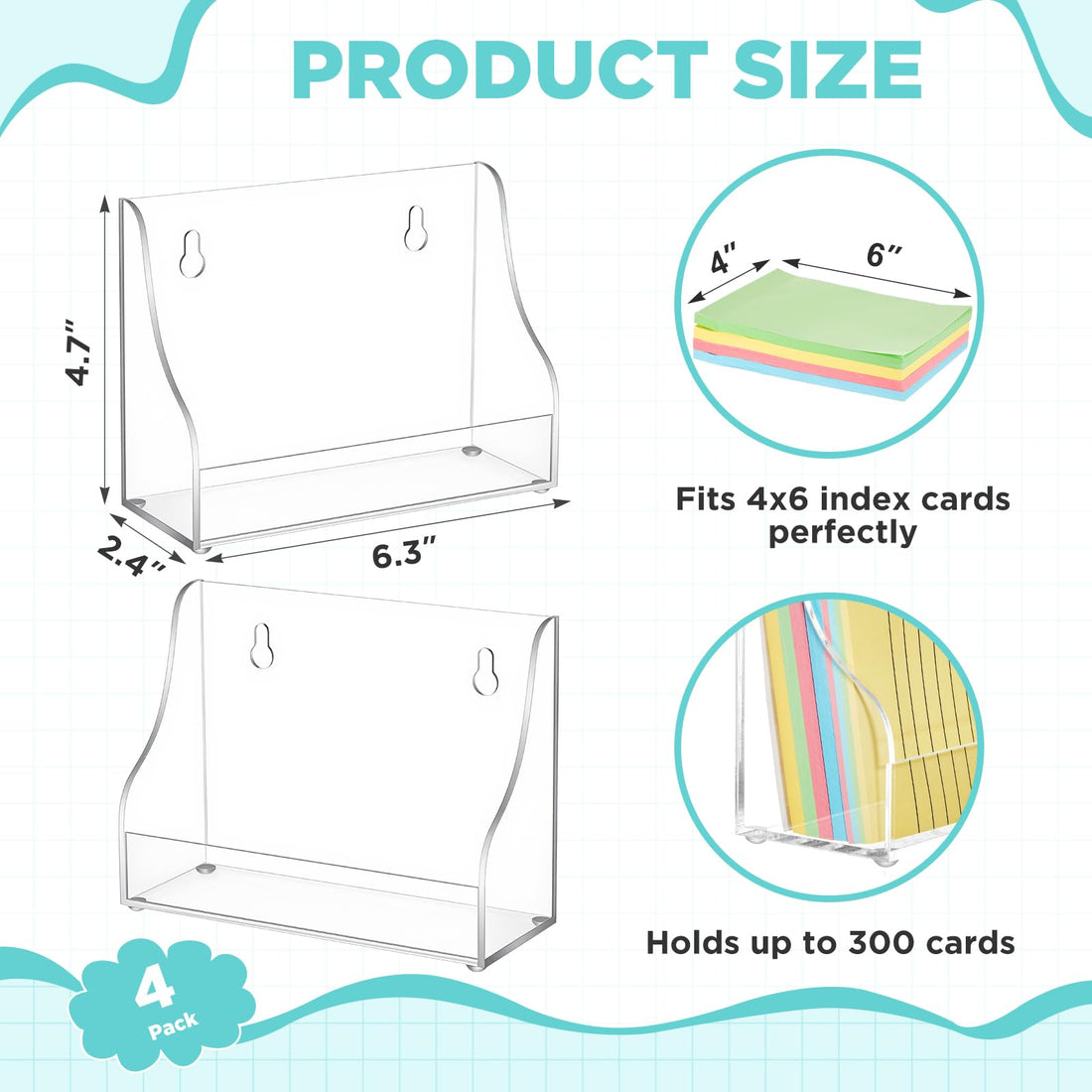 Clear Acrylic Index Card Holder for 4 × 6 in Cards, Pack of 4 – view 2