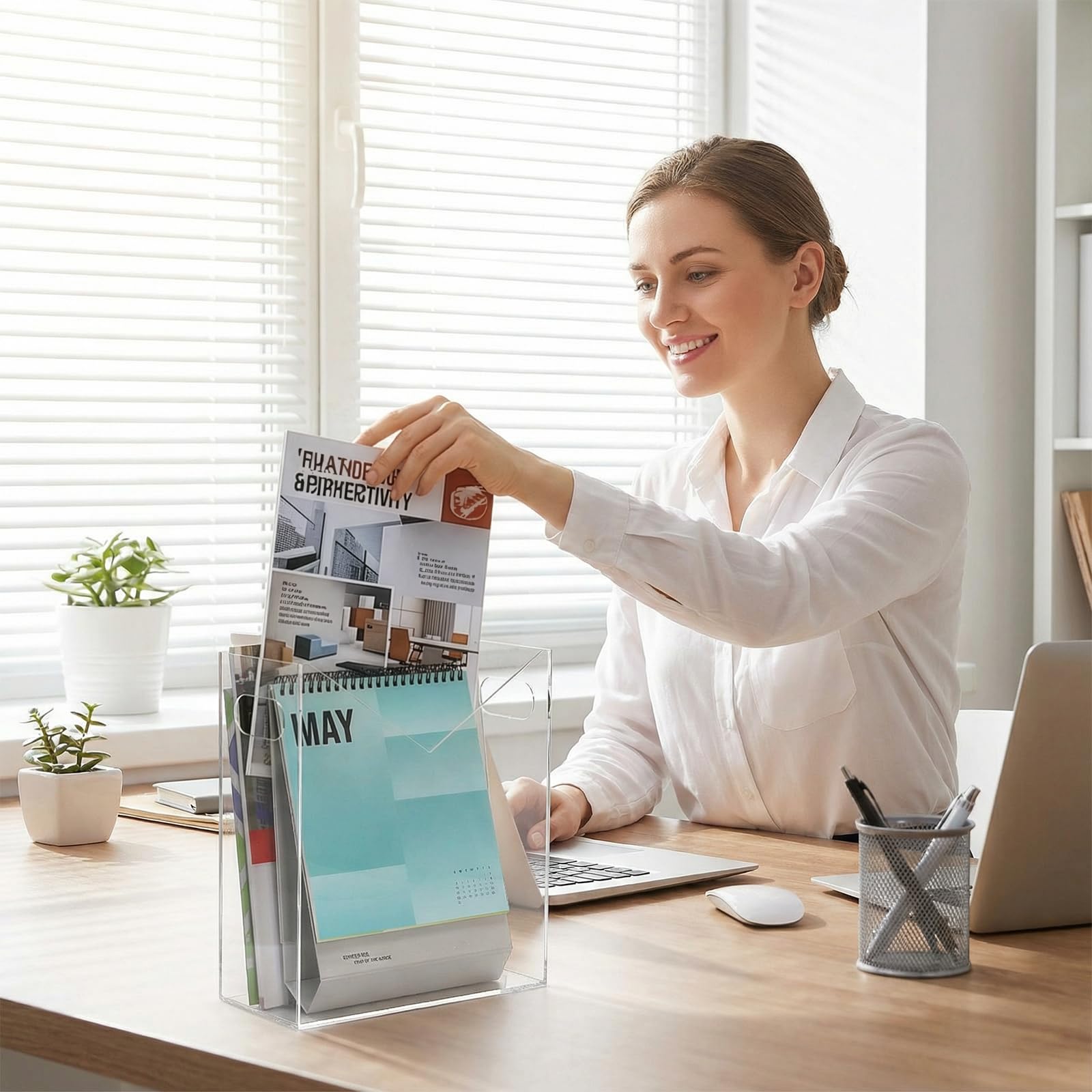 Clear Acrylic V-Front Magazine Holder with Handles – view 7