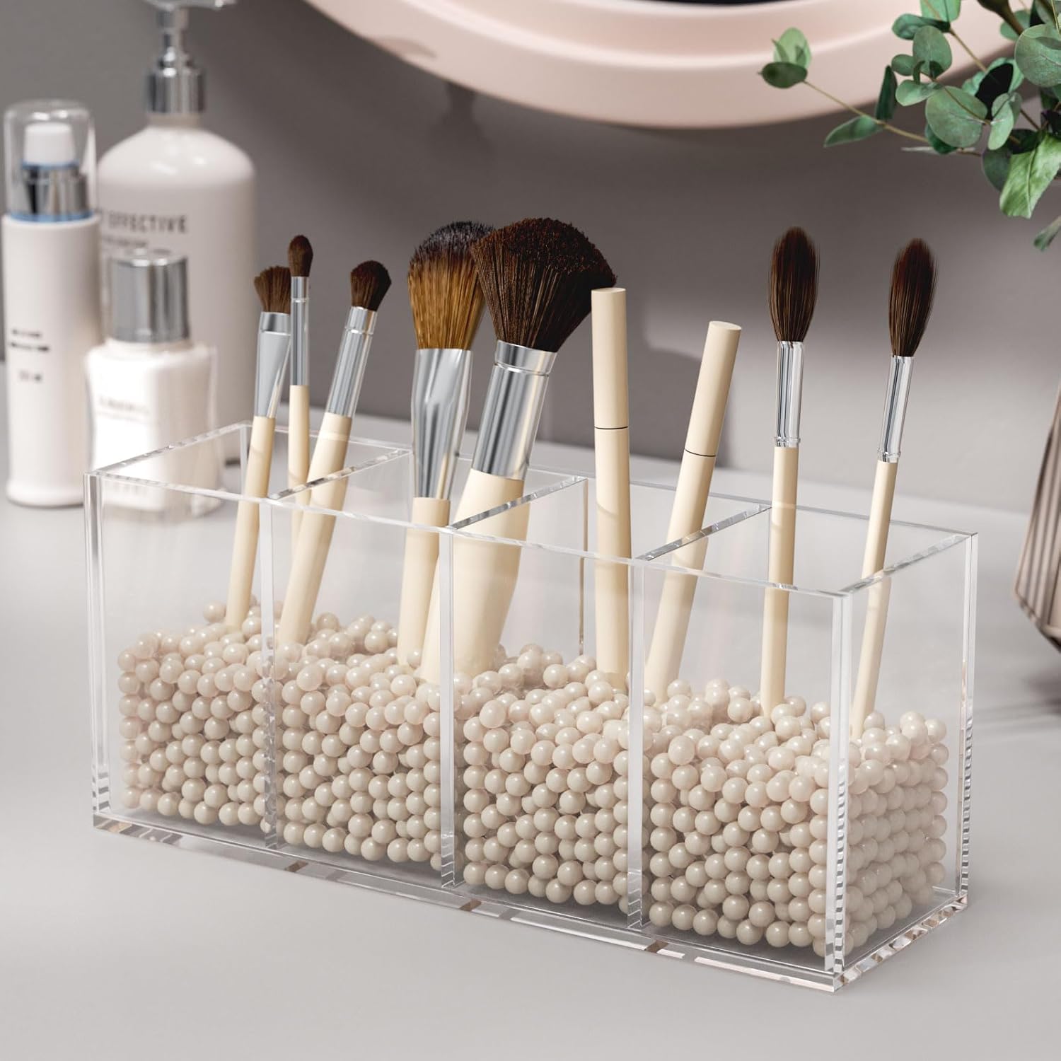 Clear Acrylic Desk Organizer, 4 Compartments, Long — PENCIL-HOLDER-D2 – view 4