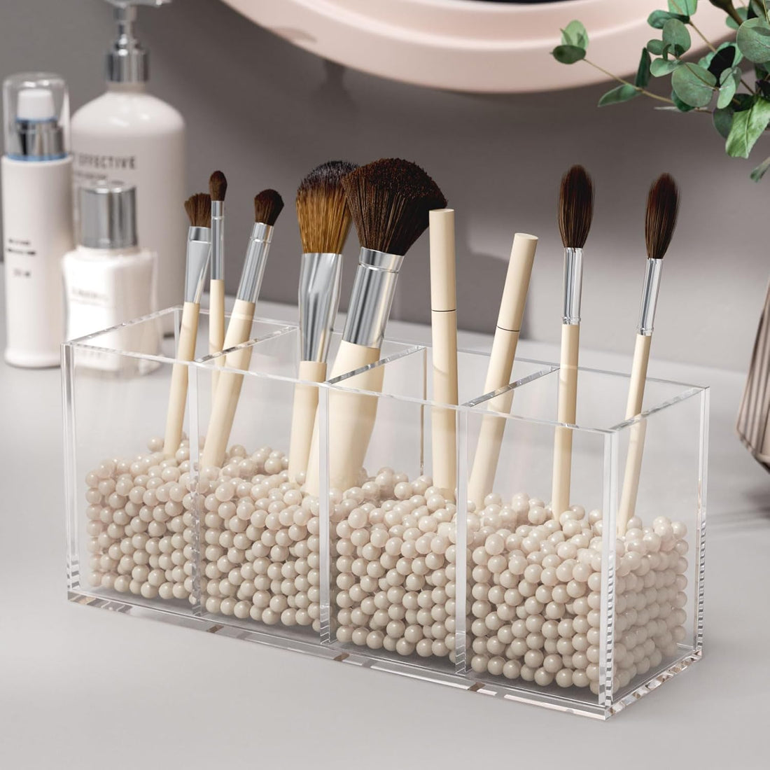 Clear Acrylic Desk Organizer, 4 Compartments, Long — PENCIL-HOLDER-D2 – view 4