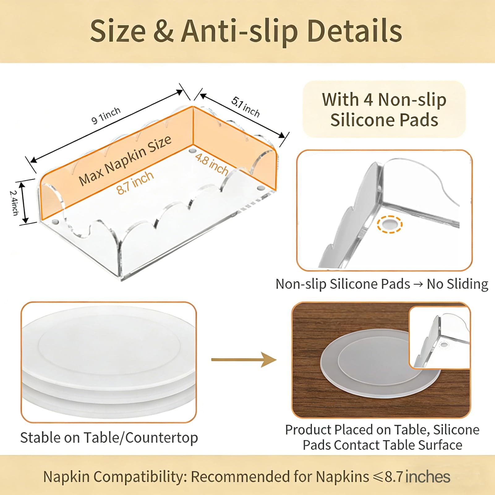 Scalloped Rectangular Clear Acrylic Guest Towel & Napkin Tray, 9 x 5.1 in – view 5
