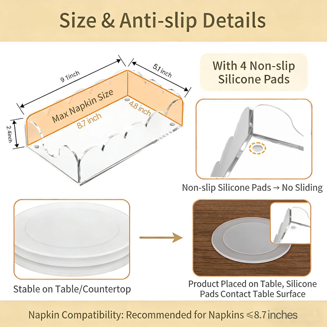 Scalloped Rectangular Clear Acrylic Guest Towel & Napkin Tray, 9 x 5.1 in – view 5