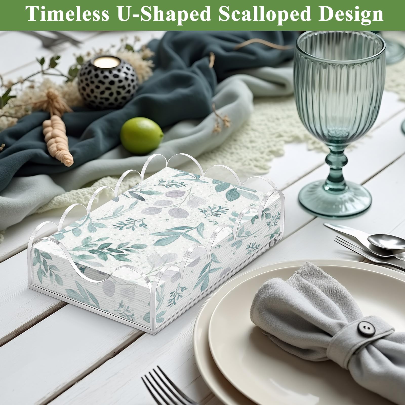 Waterproof Scalloped Rectangular Acrylic Napkin & Guest Towel Tray, 9 x 5.8 in – view 7