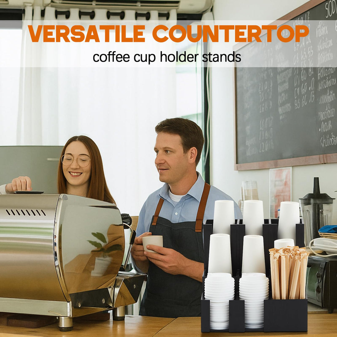 Black Wood Coffee Cup & Lid Organizer, 9 Compartments – view 7