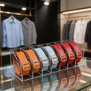 Ymjhdfe Belt Organizer - 7 Compartment Acrylic Belt Display Case for Closet Ties and Bow Ties (Large)