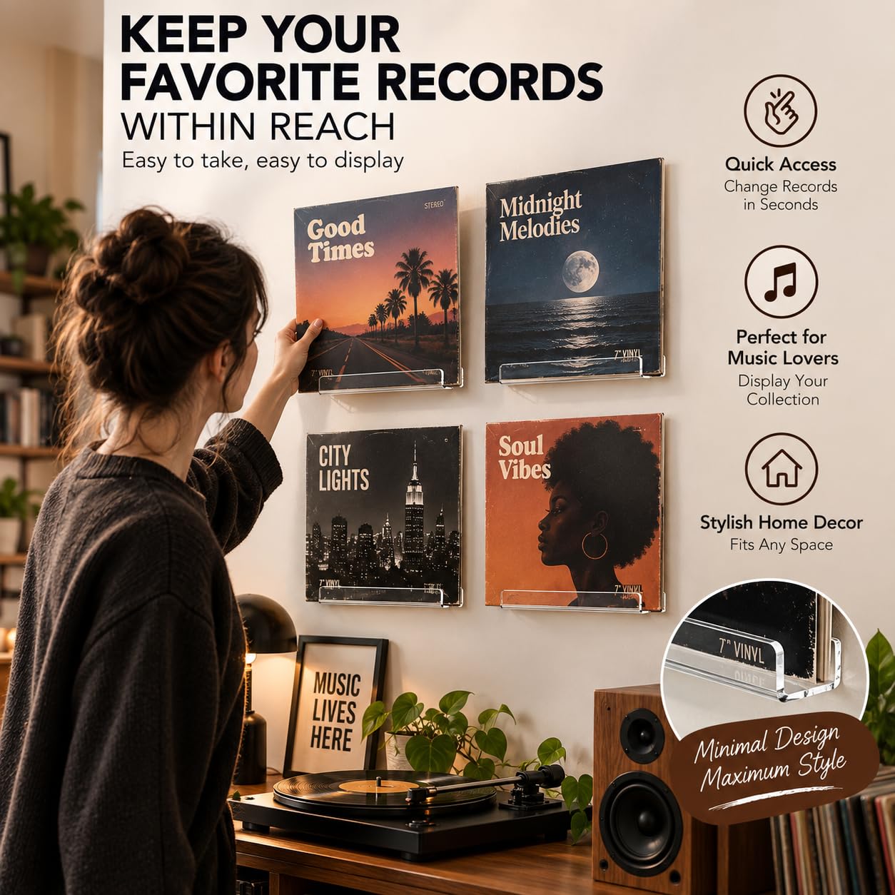 7-Inch Clear Acrylic Vinyl Record Display Wall Shelves, Pack of 8 – view 6