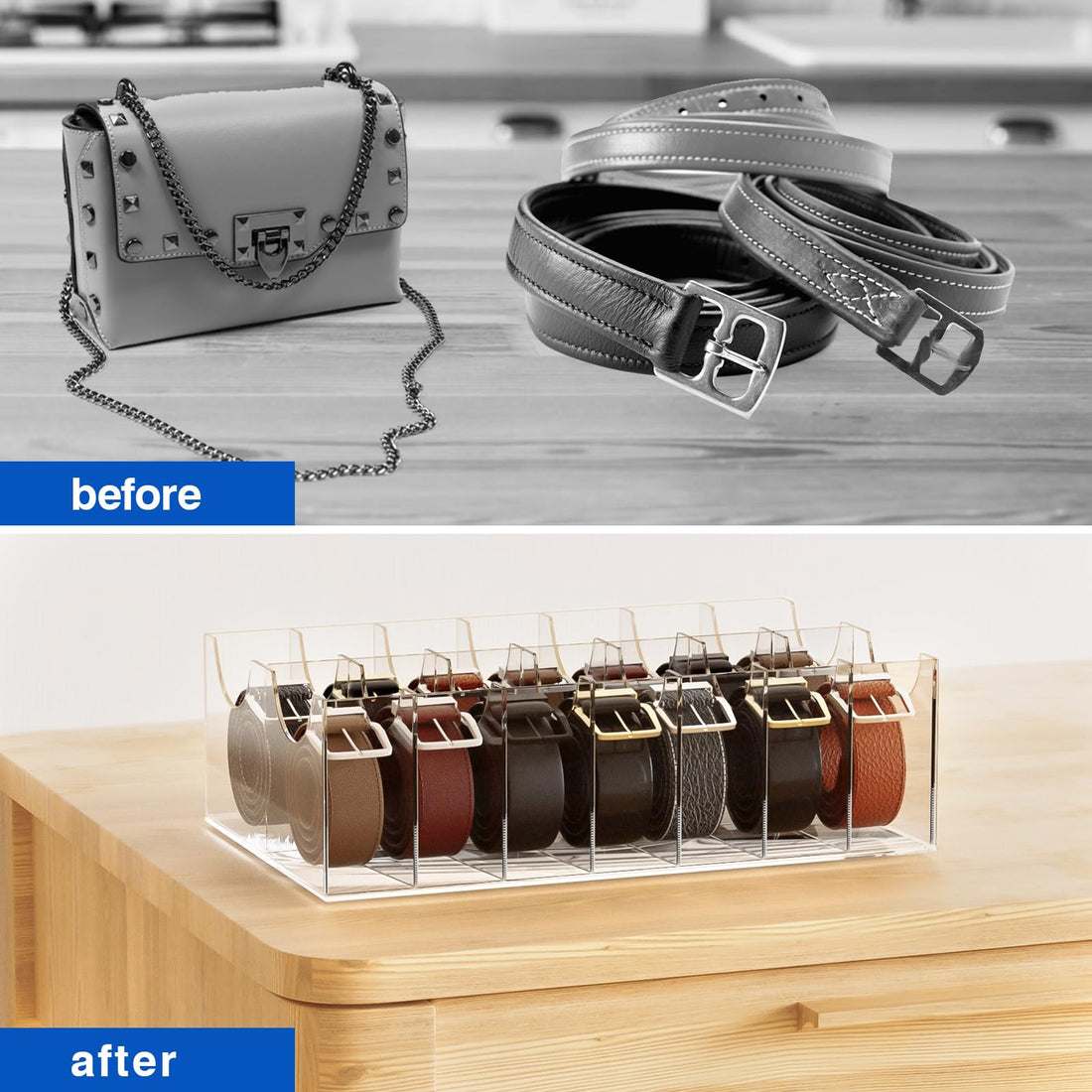 Clear Acrylic Belt Organizer, 10 Compartments — 14 Compartments – view 3