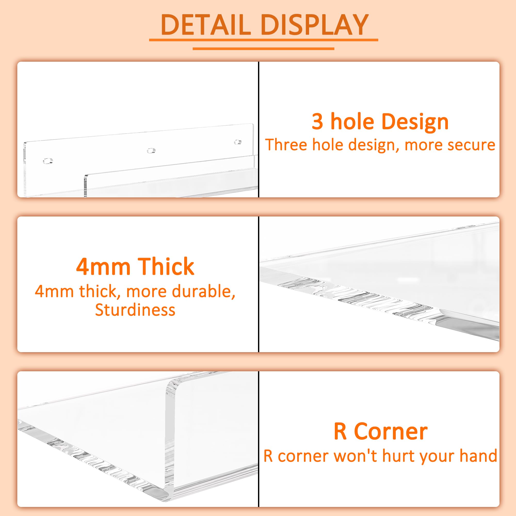 Mini L-Shape Acrylic Wall Shelves, Pack of 2 — 12 inch Clear – view 3