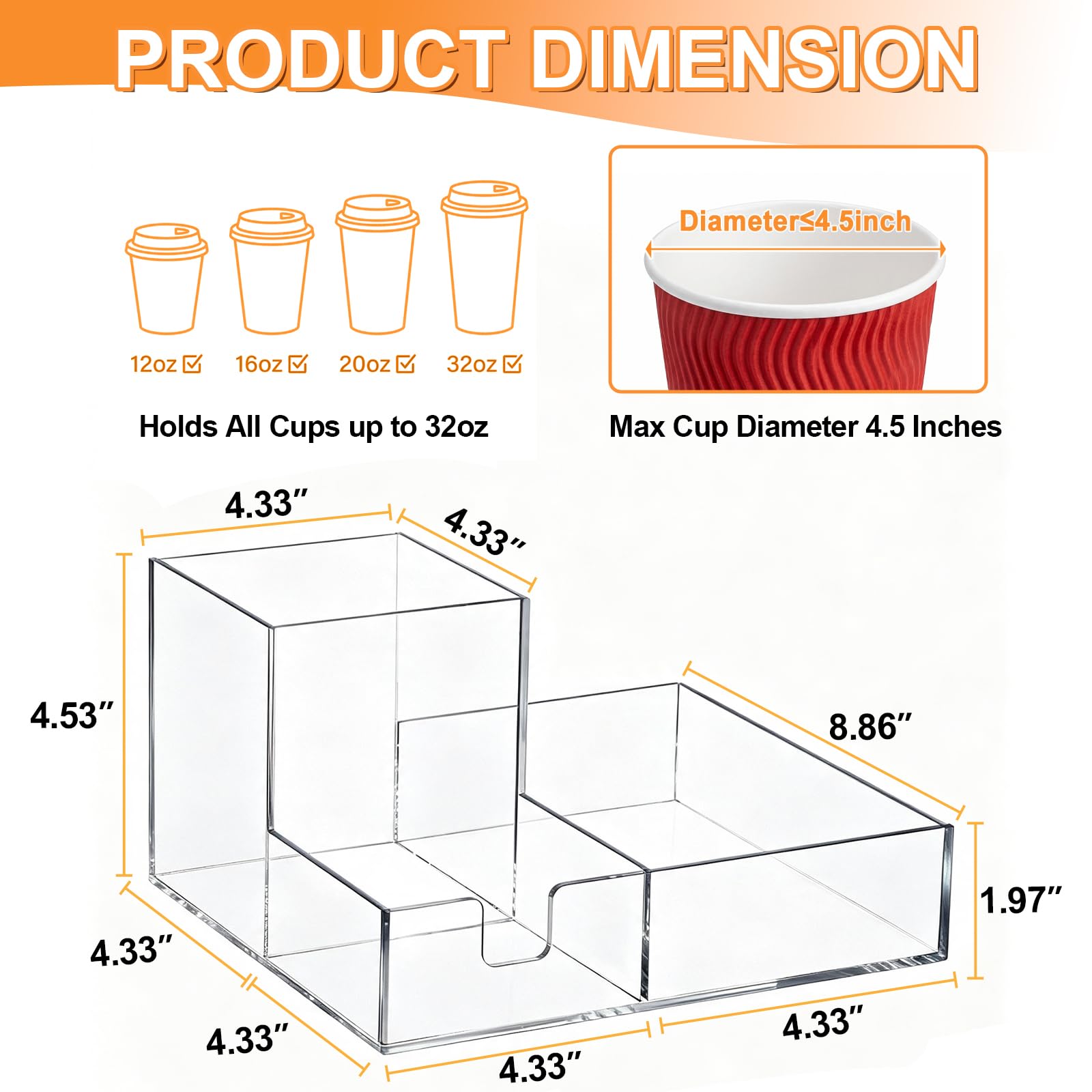 Clear Acrylic L-Shape Coffee Station Organizer for Cups, Lids & Pods – view 3