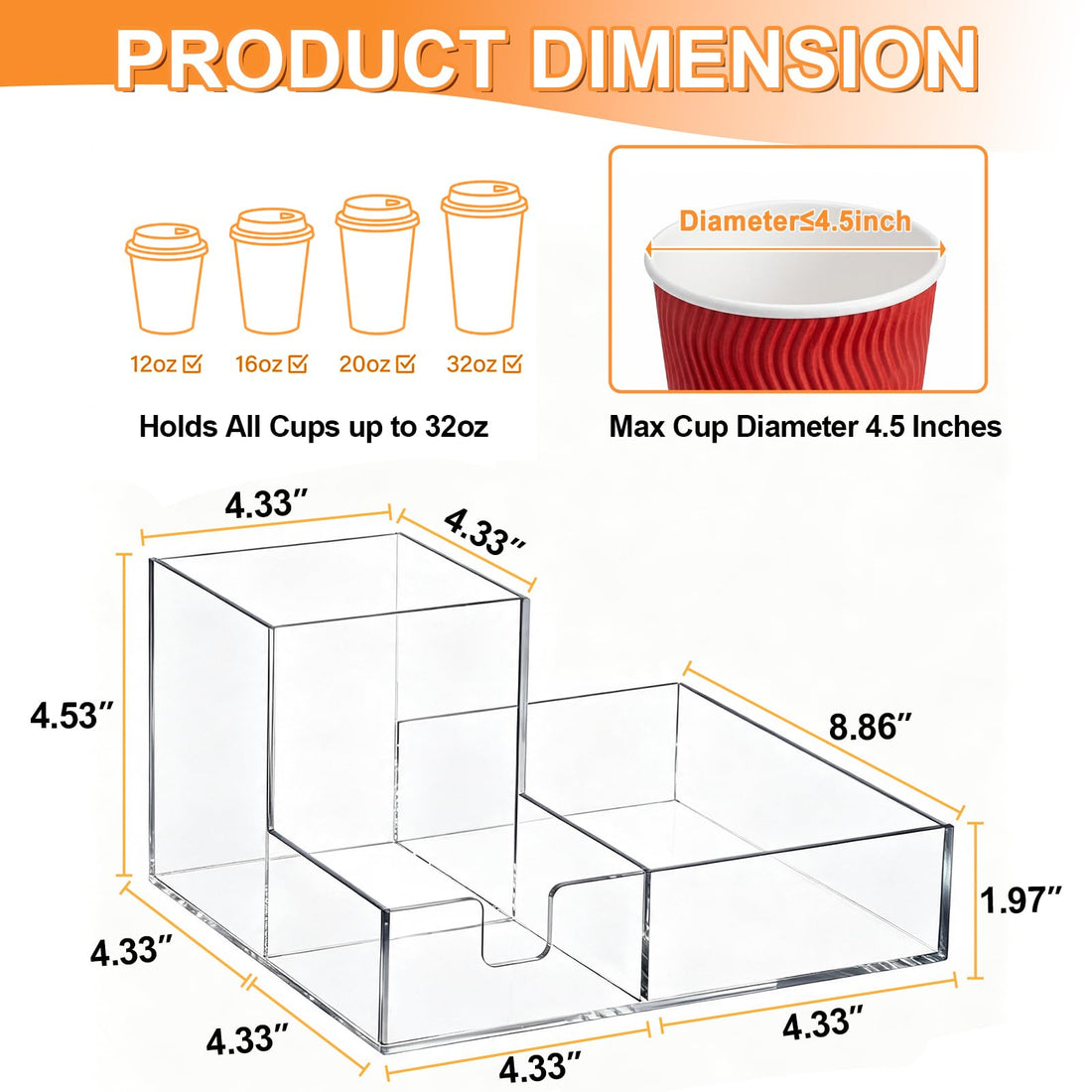 Clear Acrylic L-Shape Coffee Station Organizer for Cups, Lids & Pods – view 3
