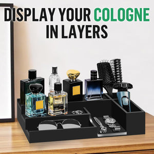 Duveesha Cologne Organizer for Men 3 Tier Cologne Stand Cologne Holder with 2 Hidden Compartment, Wooden Perfume Organizer Cologne Display Shelf, Perfume Holder, Dresser Organizer, Ideal Gift for Men