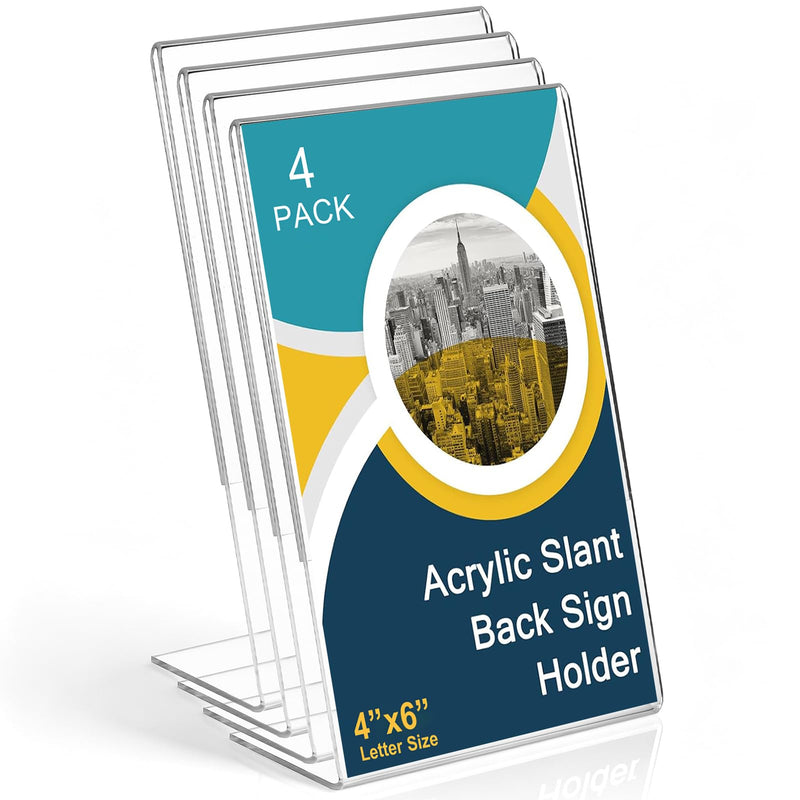 Slant Acrylic Sign Holder, 4x6 In, 4 Pack – Yosham